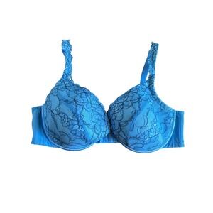 Cacique Blue Floral Lace Balconette‎ Underwire Bra Plus Size 44D